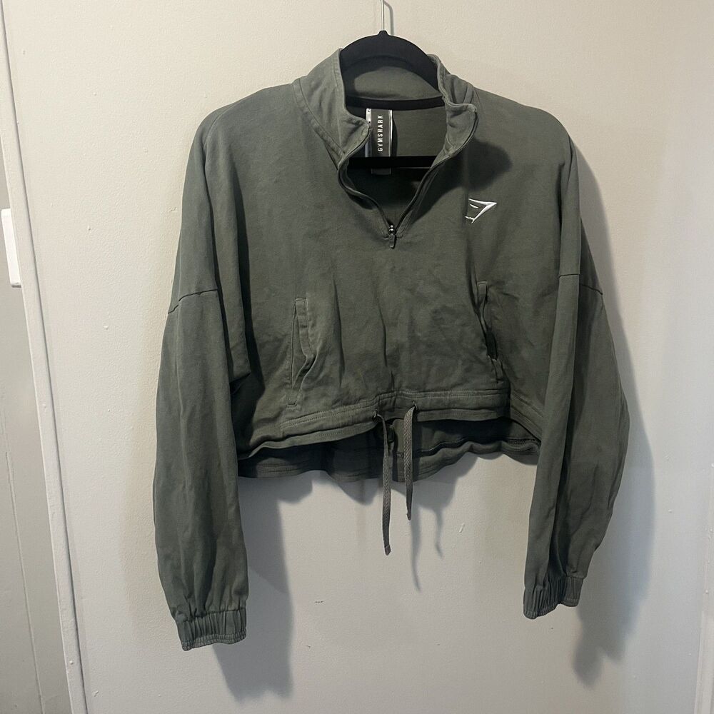 Women’s Cropped Gymshark Half Zip Pullover Size Medium Olive Green